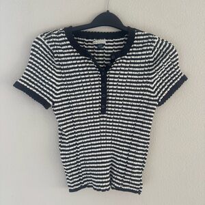 American Eagle Black & White Striped Short Sleeve Knit Top XL